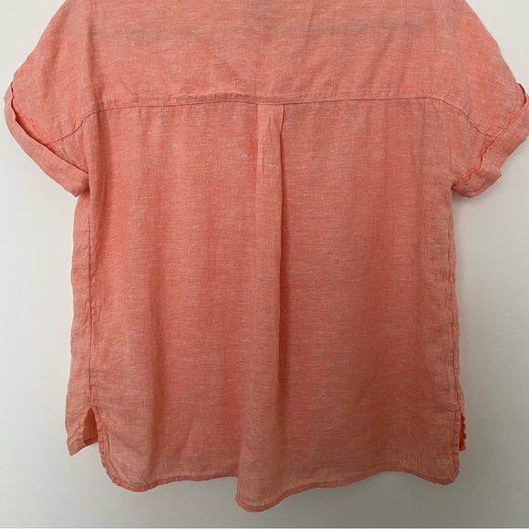 Tahari 100% Linen Women Button Front Short Sleeves Shirt Coral Top - Picture 9 of 14